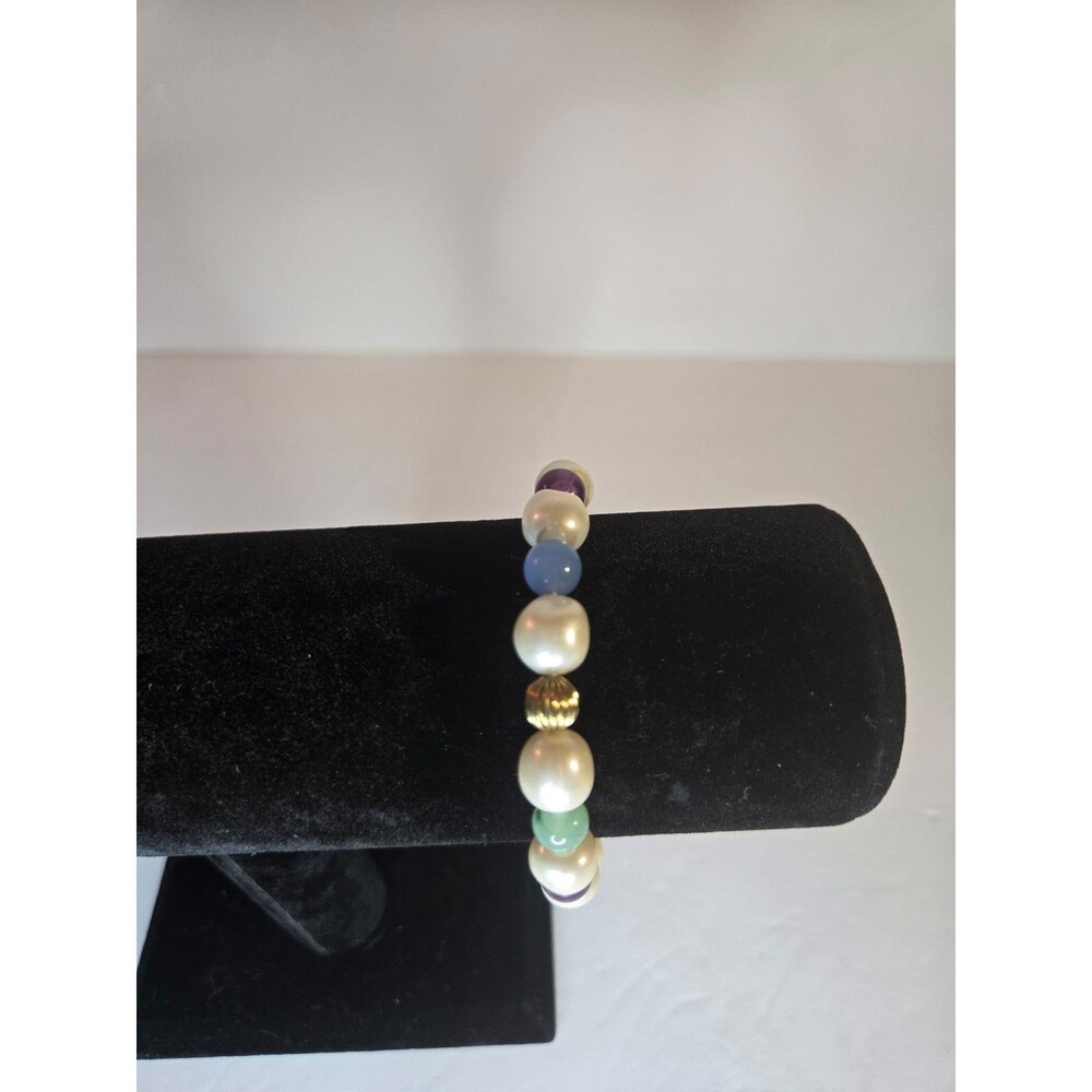 Beaded Bracelet Faux Pearls Blue Green and Purple